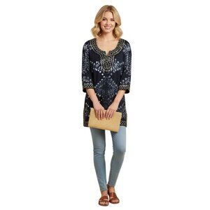 Soft Surroundings Blue Antiqua Tie Dye Embroidered Tunic Top Size Mp